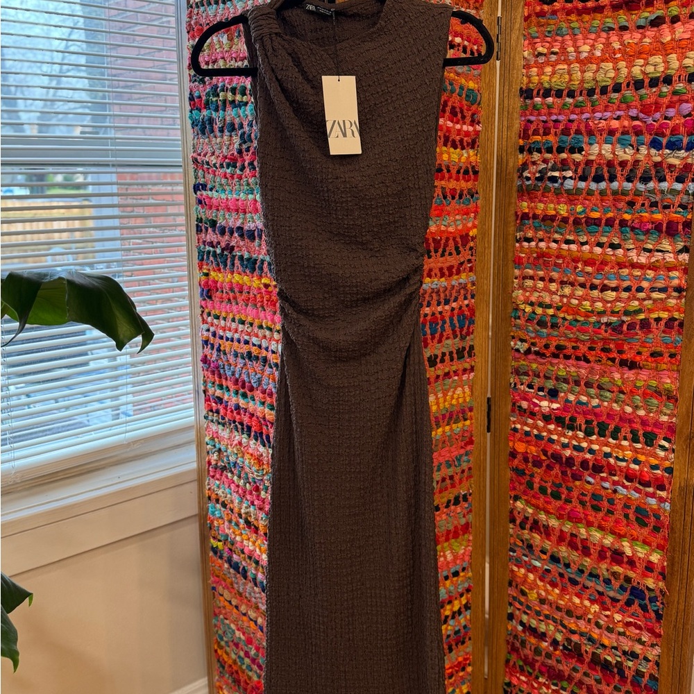 Zara Brown Textured Women's Dress